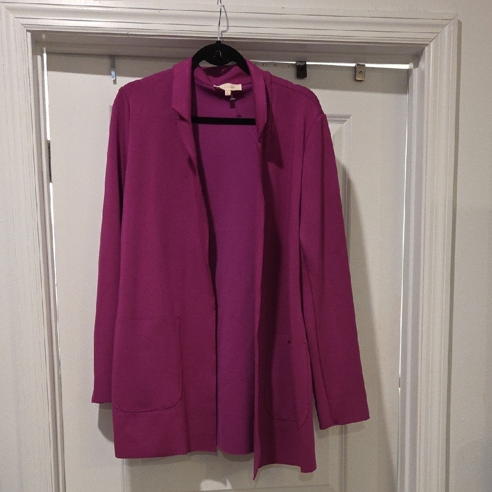 Solitaire Open-Front Longline Blazer Jacket - Magenta Size L, New W/O Paper Tag!